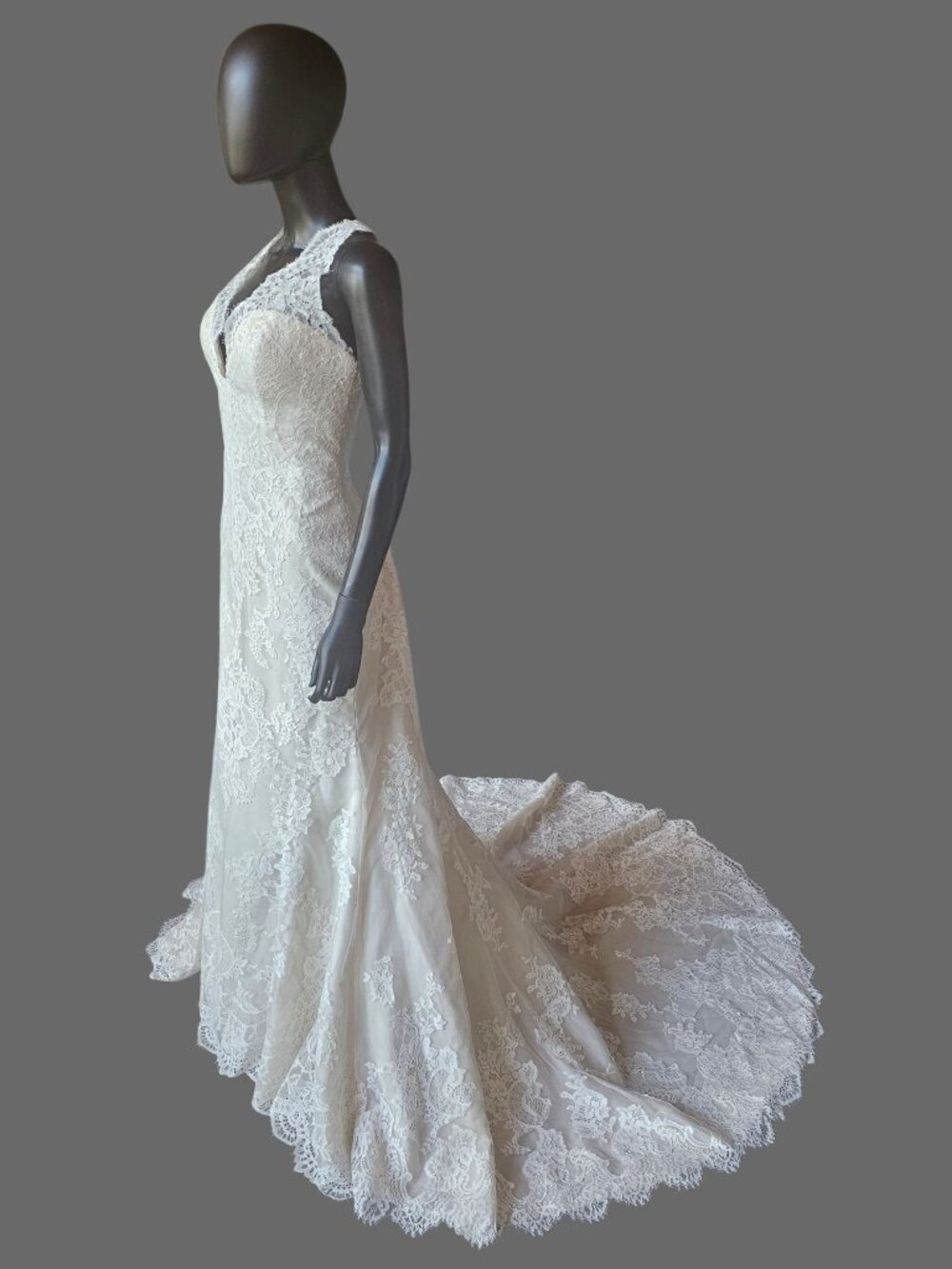 NEW Nude/Ivory Full Lace Racerback V-Neck Fit/Flare Wedding Gown - San Patrick - Picture 3 of 11